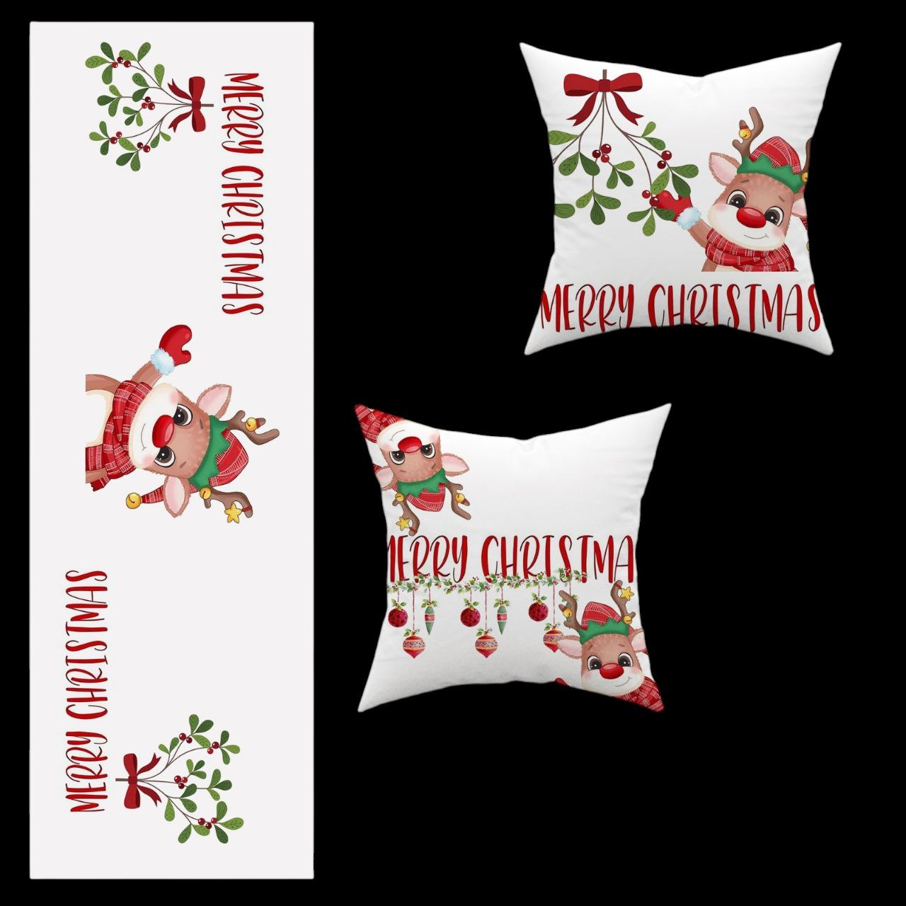 طقم رانر قطيفة مع كوشن 2 قطعة – 45×45 سم