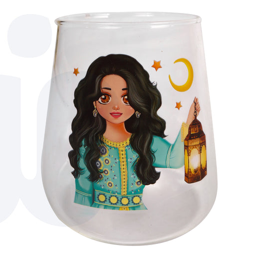 أكواب شاي زجاجية (أو "كوب عصير") بتصميم رمضاني كرتوني أنيق