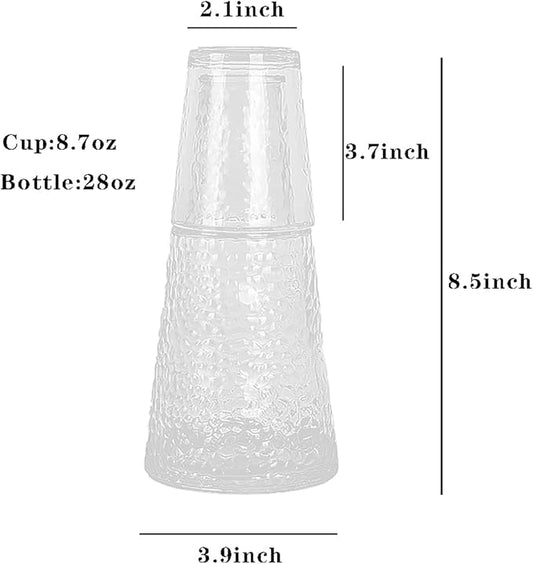 طقم إبريق ماء مع كوب زجاجي بغطاء – للاستخدام على الطاولة الجانبية بجانب السرير أو في غرفة الضيوف
