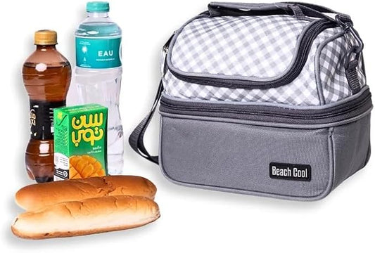 حقيبة غداء حرارية بسعة 7 لتر بجيبين مزدوجين – لون رمادي