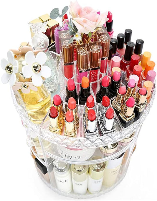 منظم مكياج دوّار 360 درجة شفاف من الأكريليك