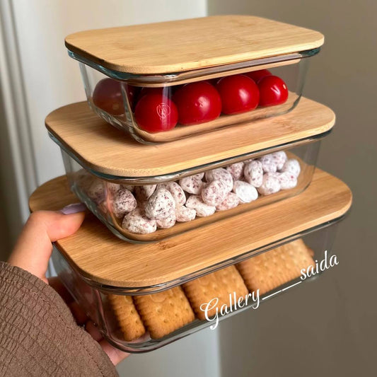 علب ثلاجة بيركس بغطاء بامبو 3 قطع