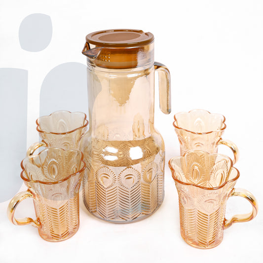 (عسلي)طقم إبريق زجاجي مع 4 أكواب