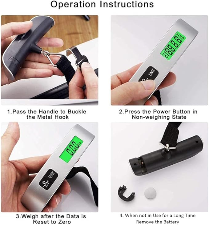 ميزان شنط السفر رقمي لوزن مع قراءة درجة الحرارة (فضي) من بي جيه الكترونيكس 50.0 كيلوجرام