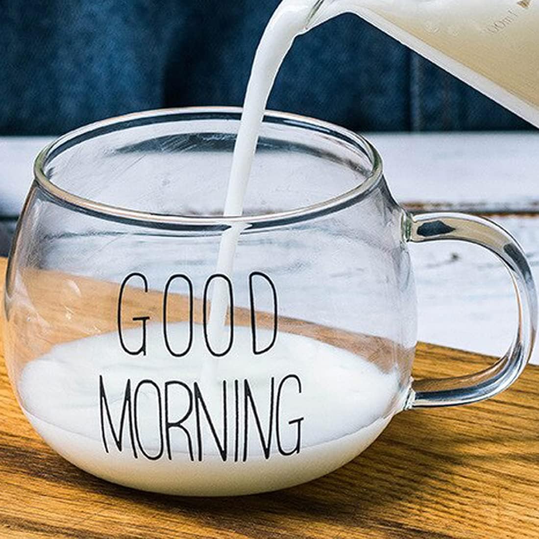 كوب زجاج بطباعة "Good Morning" – تصميم أنيق للمشروبات الساخنة،