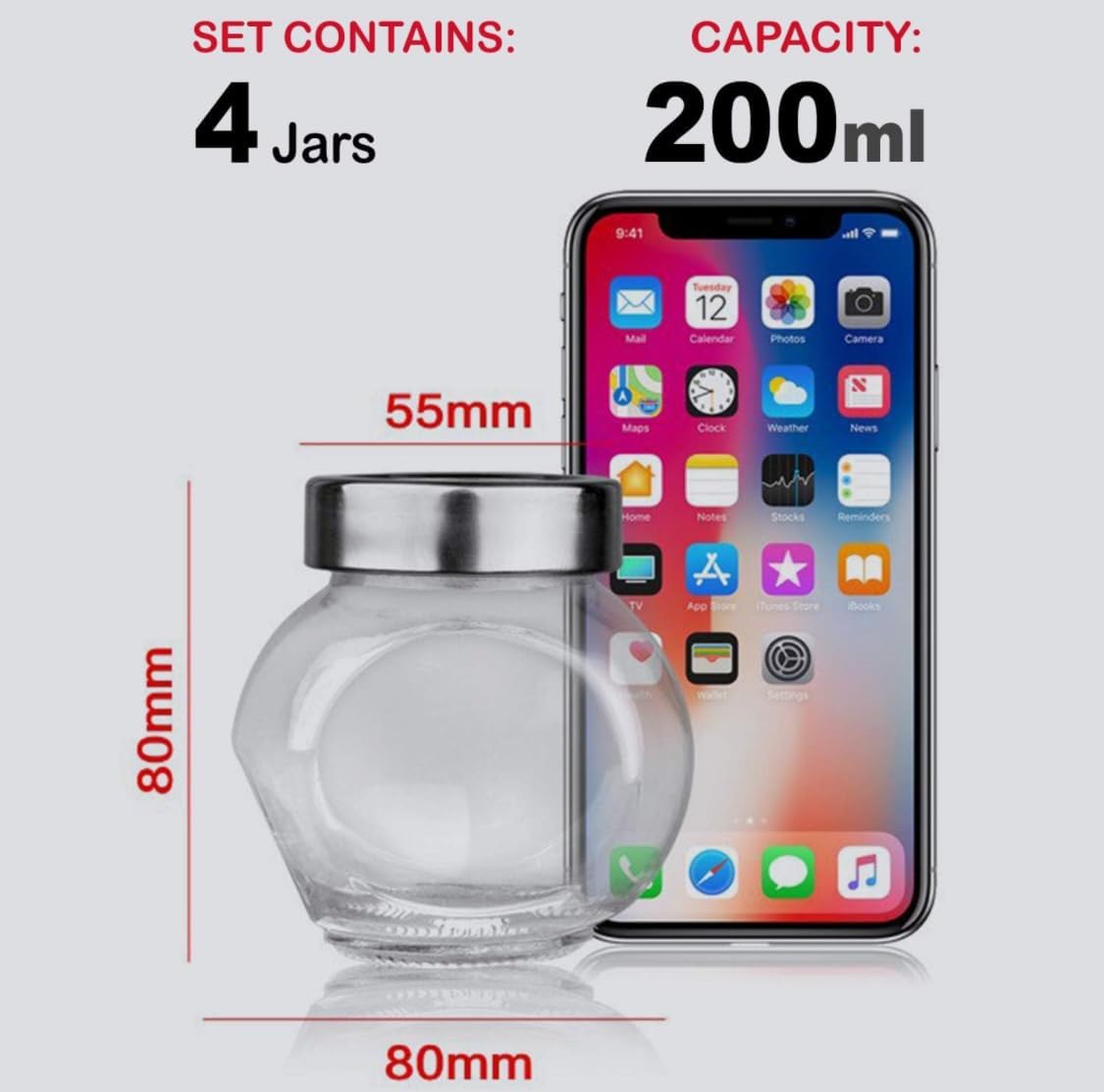 طقم 4 برطمانات زجاج للتوابل والفواكه المجففة 130 مل