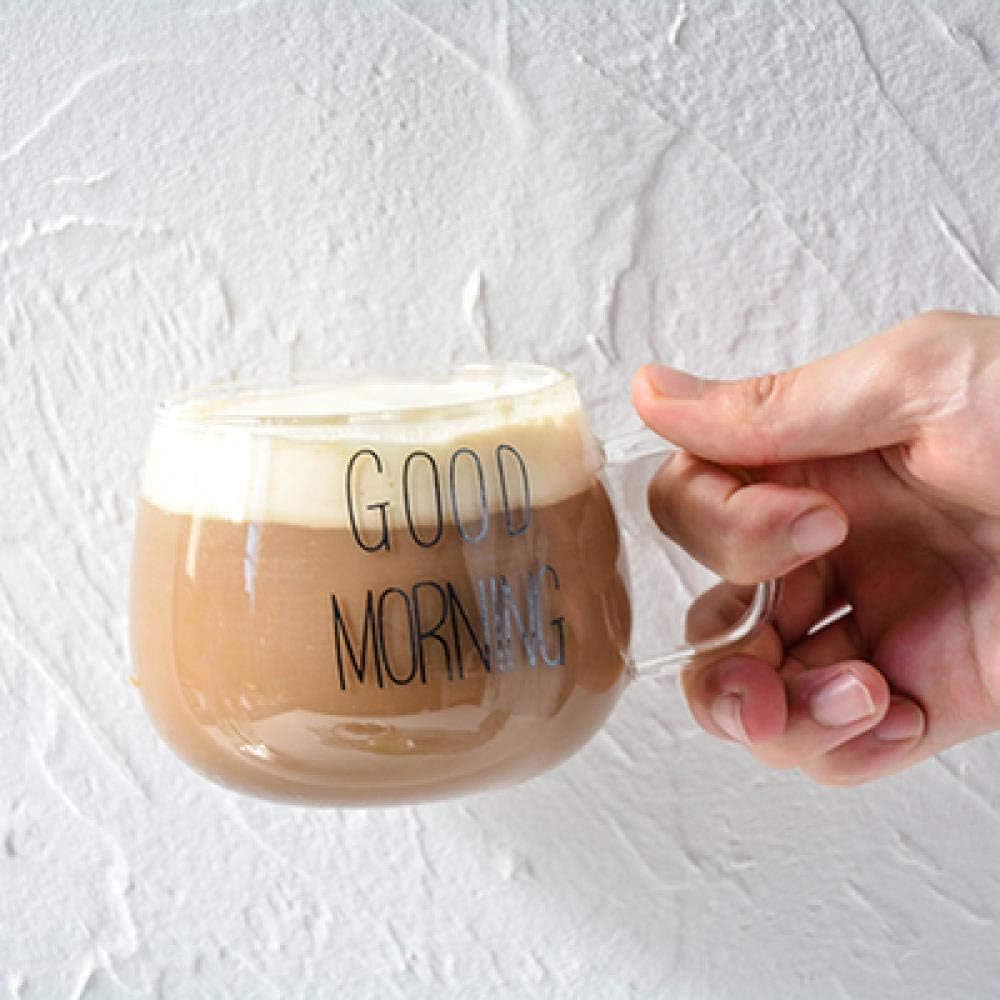 كوب زجاج بطباعة "Good Morning" – تصميم أنيق للمشروبات الساخنة،