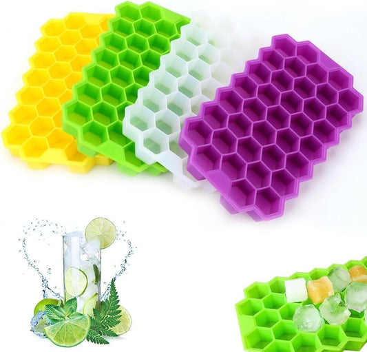 صينية مكعبات ثلج من السيليكون على شكل خلية نحل – مع غطاء قابل للإزالة للفريزر