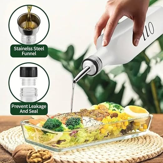 طقم موزعات زيت وخل زجاجية مكون من قطعتين مع فوهات صب – باللونين الأسود والأبيض