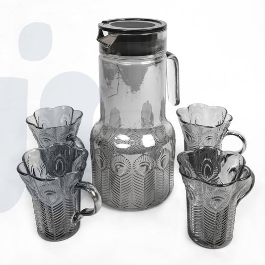(رمادي)طقم إبريق زجاجي مع 4 أكواب