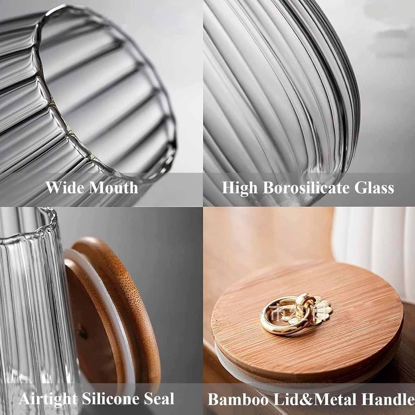 علبة تخزين زجاجية محكمة الغلق بغطاء خيزران ومقبض معدني بسعة 700مل