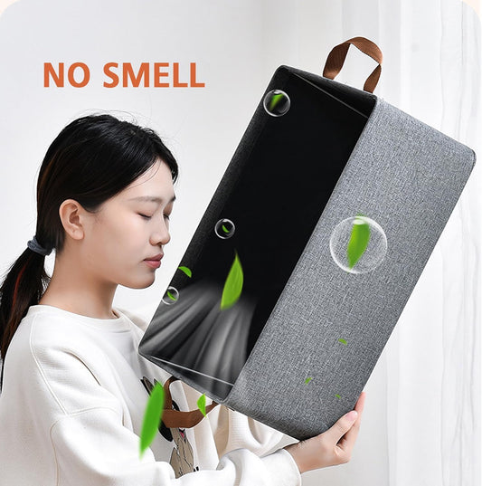 سلة تخزين قماشية للملابس بيد من الجلد الصناعي – تصميم مستطيل أنيق وقابل للطي