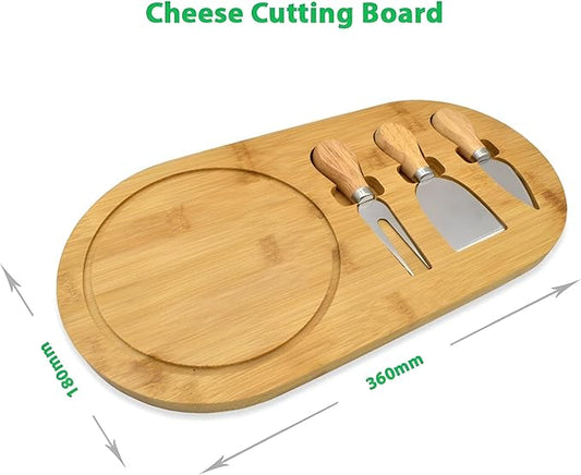 لوح تقديم جبن ومقبلات من البامبو – مزود بـ 3 سكاكين صغيرة