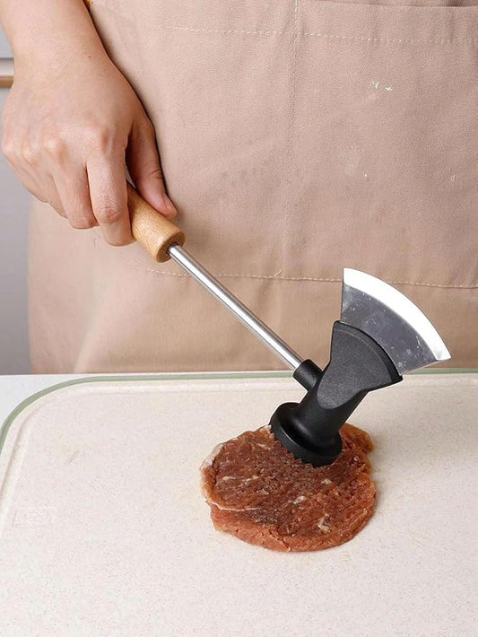 سكين شيف احترافي 2 في 1 – ساطور لحم وخضار مع مطرقة لحم بمقبض خشبي