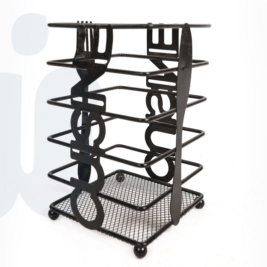 حامل أدوات المطبخ المعدني الأسود بتصميم كلاسيكي