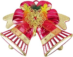 فيونكة كريسماس حمراء مزينة بجرس مفرّغ – ديكور ملون من البلاستيك لتزيين شجرة عيد الميلاد والمداخل