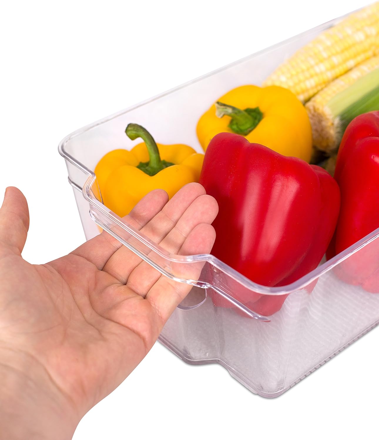 صندوق تنظيم الثلاجة والتخزين الشفاف من الأكريليك