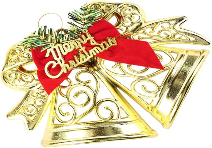 جرس كريسماس مفرّغ مزوّد بفيونكة – ديكور ملون من البلاستيك لتزيين شجرة العيد والمداخل