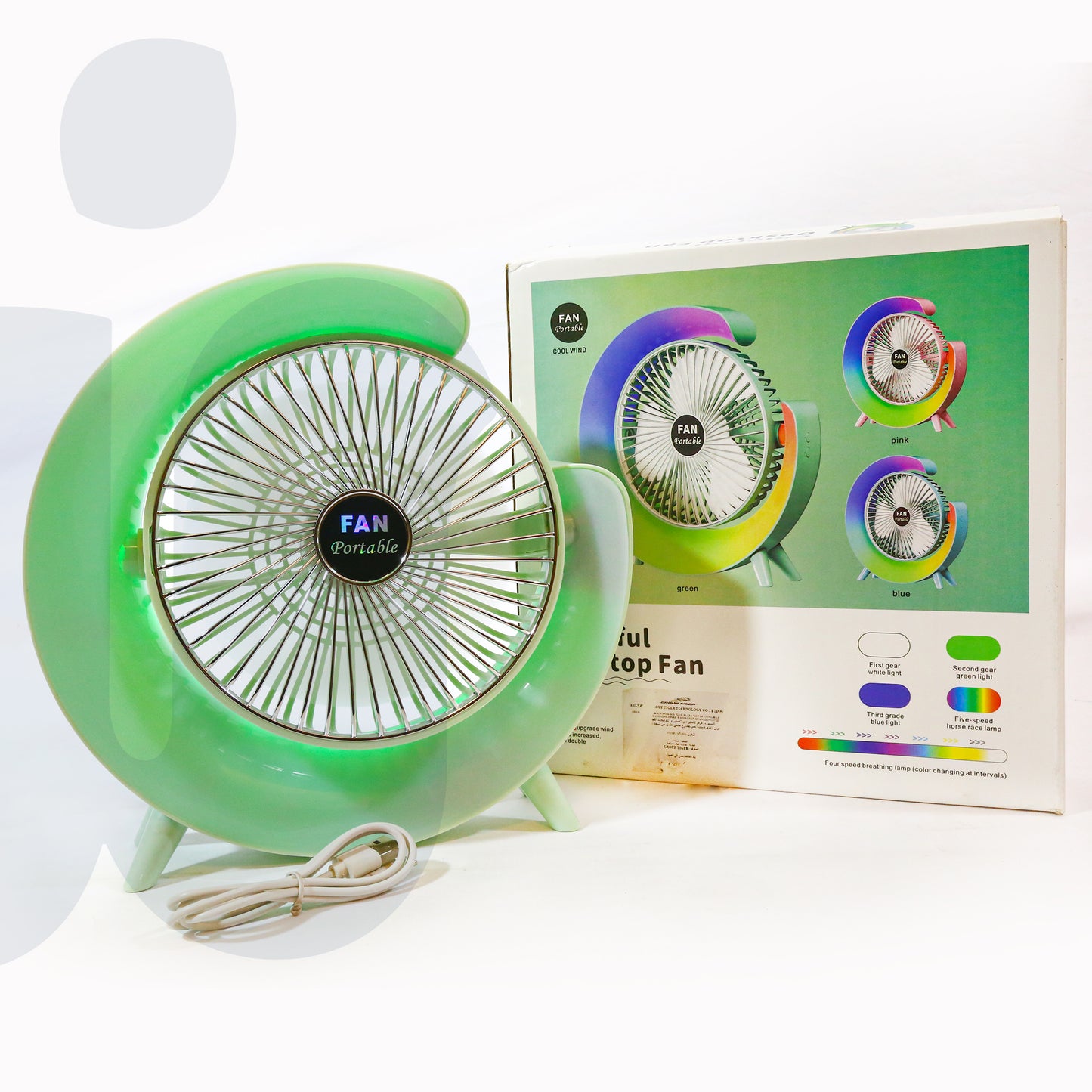 مروحة مكتب صغيرة USB محمولة مع إضاءة RGB