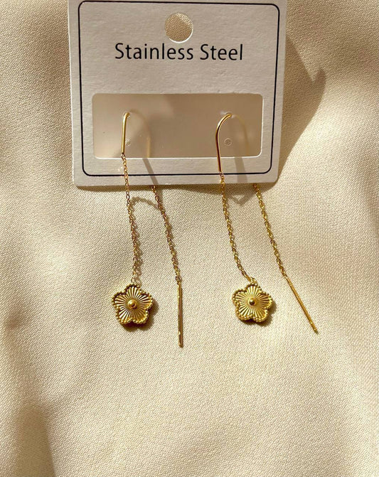 حلقان متدلية من الستانلس ستيل باللون الذهبي بتصميم وردة