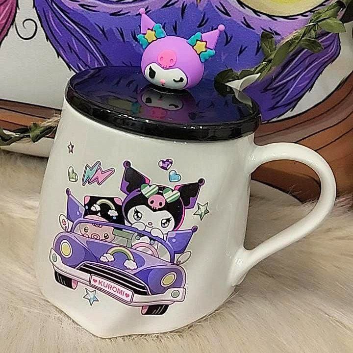 مج بورسلين ديزني بغطاء ومقبض سيليكون ومعلقة استانلس