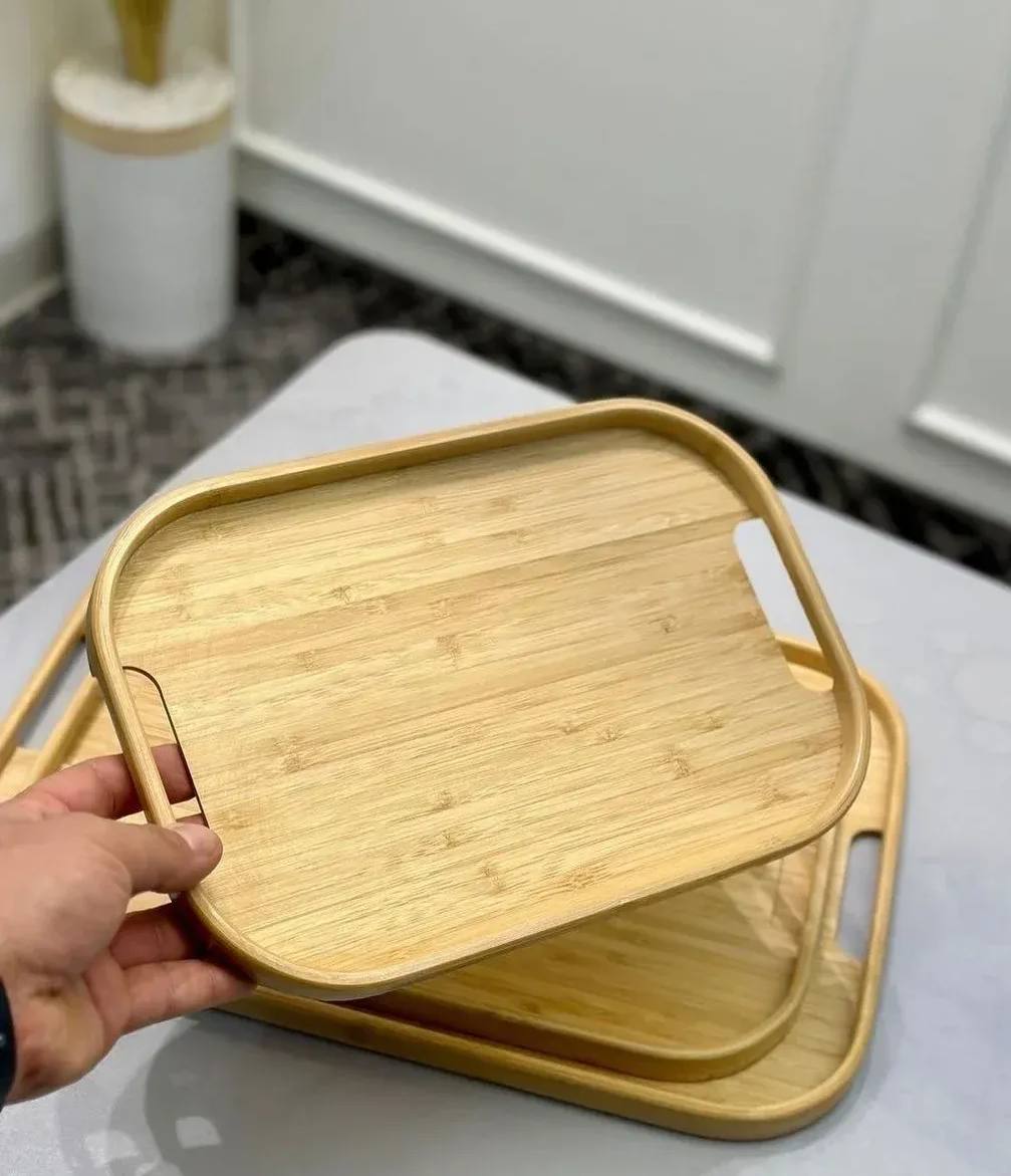 طقم صواني تقديم خشب بامبو بيضاوي – 3 قطع بأحجام مختلفة