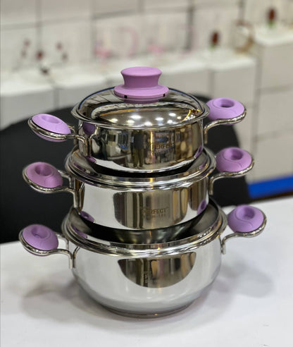 طقم حلل استانلس بيد ملونة 3 قطع