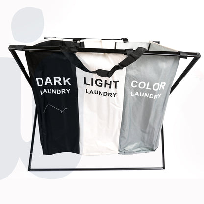 سلة غسيل كبيرة بثلاثة أقسام قابلة للطي – سعة 180 لتر