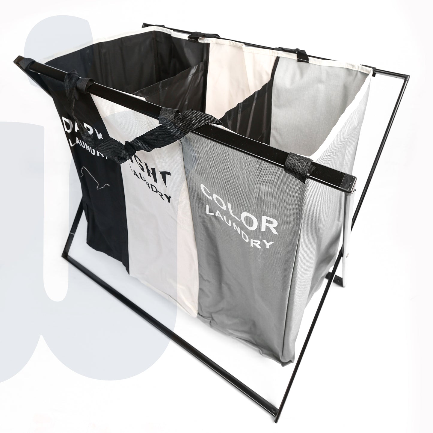 سلة غسيل كبيرة بثلاثة أقسام قابلة للطي – سعة 180 لتر