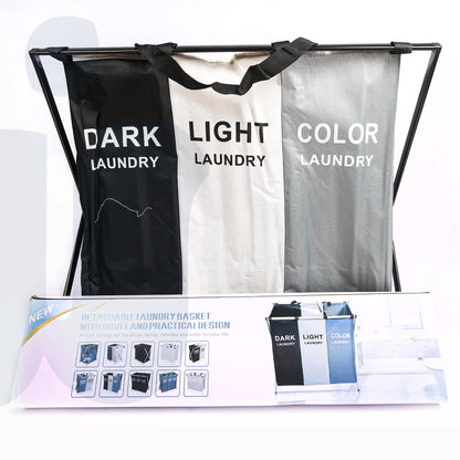 سلة غسيل كبيرة بثلاثة أقسام قابلة للطي – سعة 180 لتر