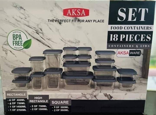 طقم علب ثلاجة أكسا 18 قطعة