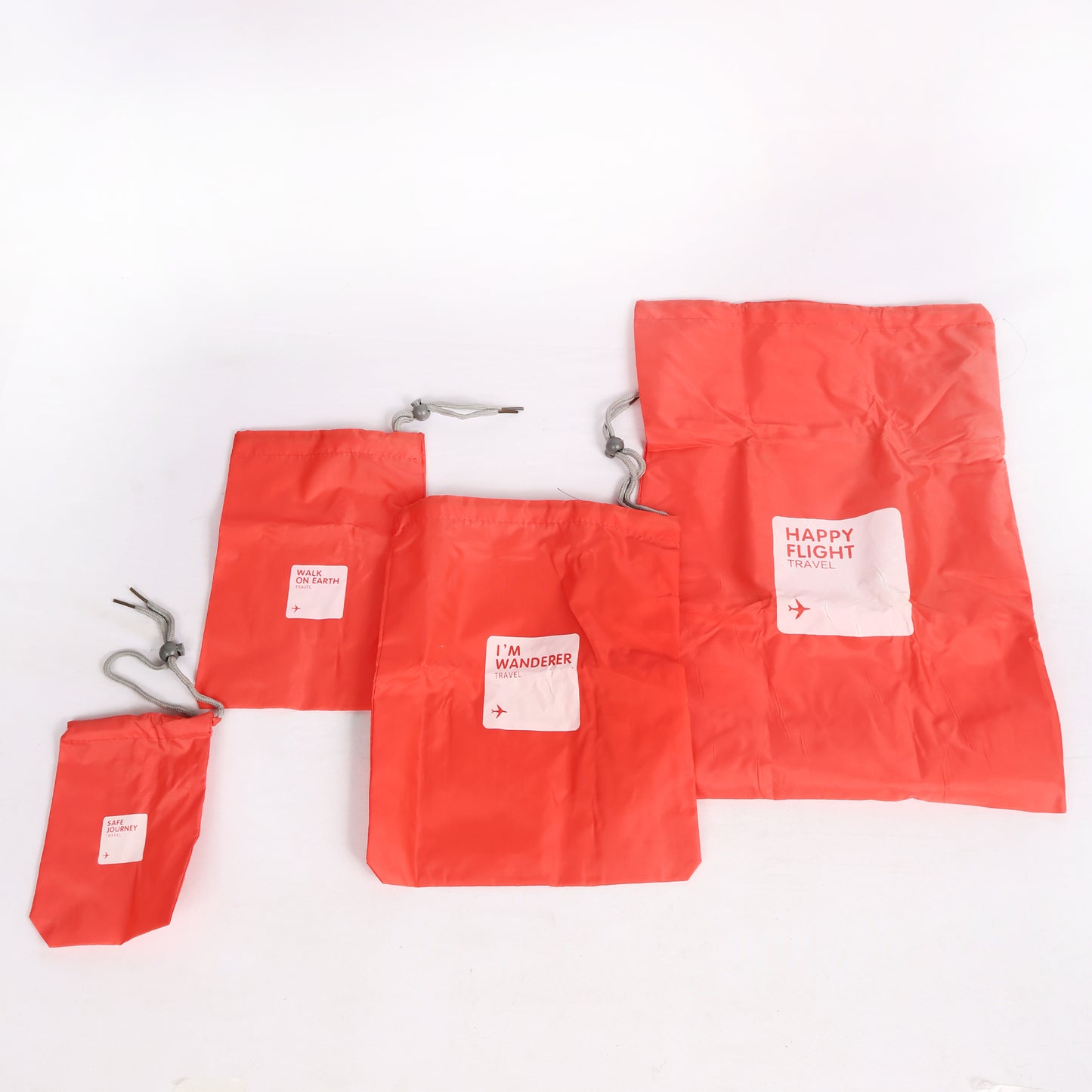 طقم من 4 أكياس تخزين قماشية بخيوط للملابس والأحذية – أحمر