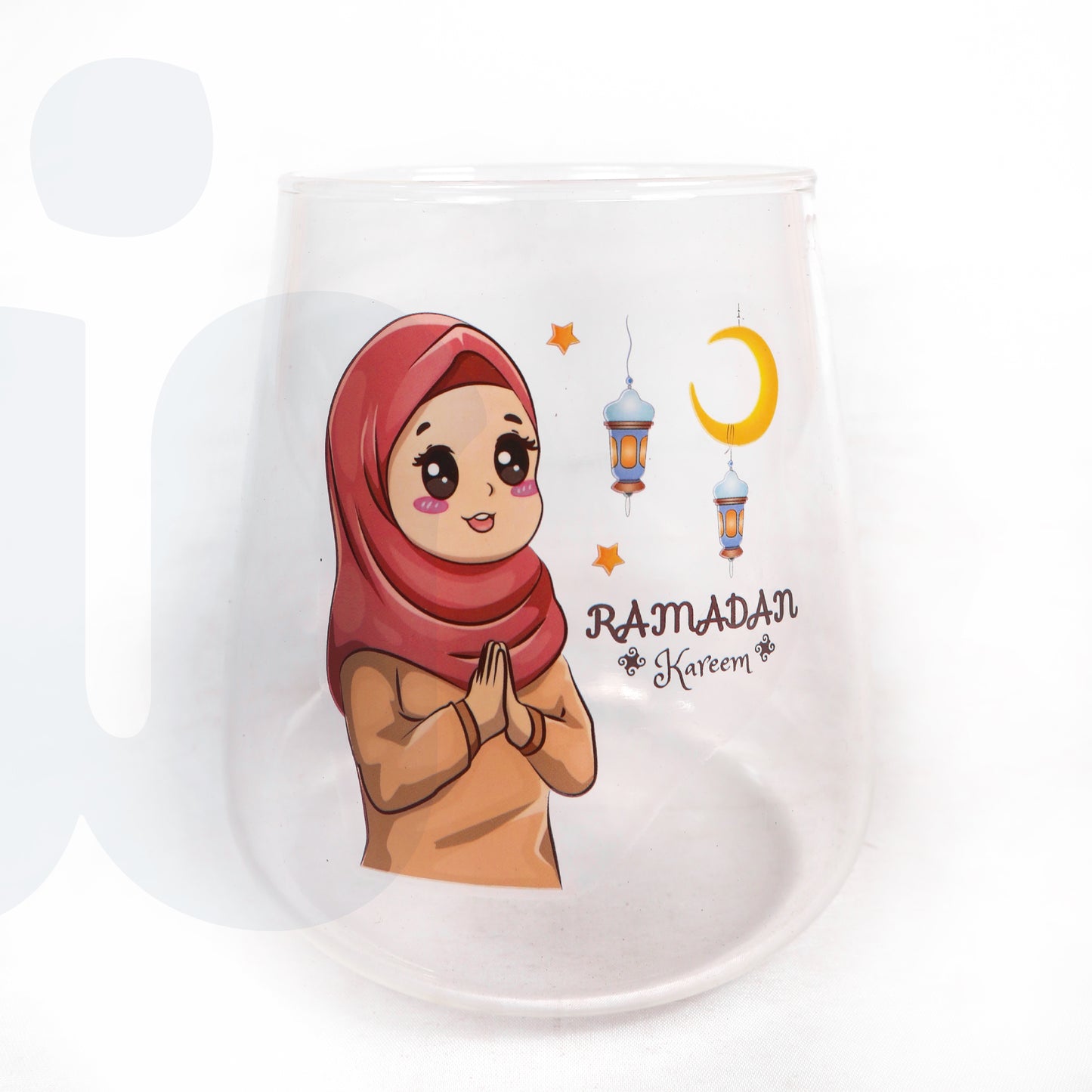 أكواب شاي زجاجية (أو "كوب عصير") بتصميم رمضاني كرتوني أنيق