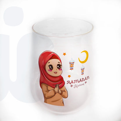 أكواب شاي زجاجية (أو "كوب عصير") بتصميم رمضاني كرتوني أنيق