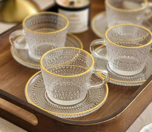 طقم فناجين زجاج حراري بكنار جولد