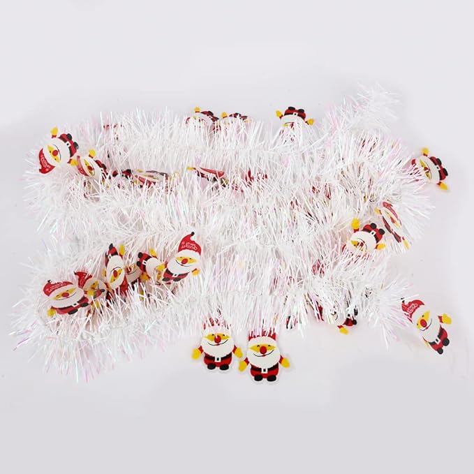 إكليل كريسماس لامع بطول 2 متر مع مجسّم سانتا كلوز – ديكور احتفالي بسمك 11 سم لتزيين شجرة عيد الميلاد والمداخل