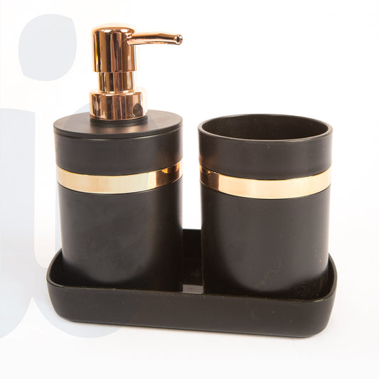 مجموعة إكسسوارات حمام 3 قطع – موزع صابون، حامل فرش أسنان، وصبانة