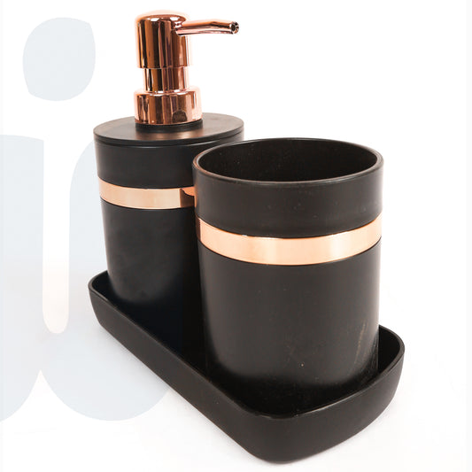 مجموعة إكسسوارات حمام 3 قطع – موزع صابون، حامل فرش أسنان، وصبانة