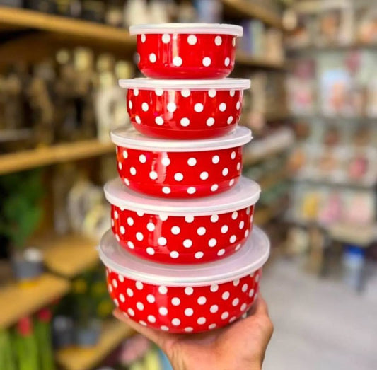 طقم علب حفظ ثلاجة صاج منقط – 5 قطع