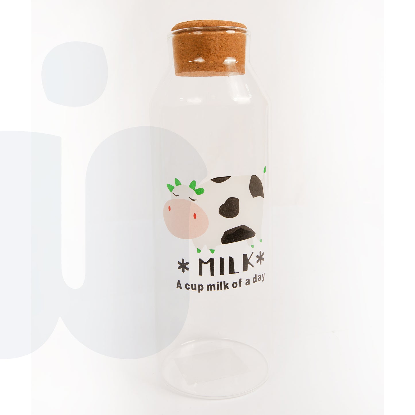 زجاجة حليب دائرية كبيره بتصميم بقرة – غطاء فلين خشبي