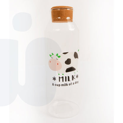 زجاجة حليب دائرية كبيره بتصميم بقرة – غطاء فلين خشبي