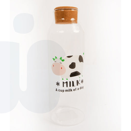 زجاجة حليب دائرية كبيره بتصميم بقرة – غطاء فلين خشبي