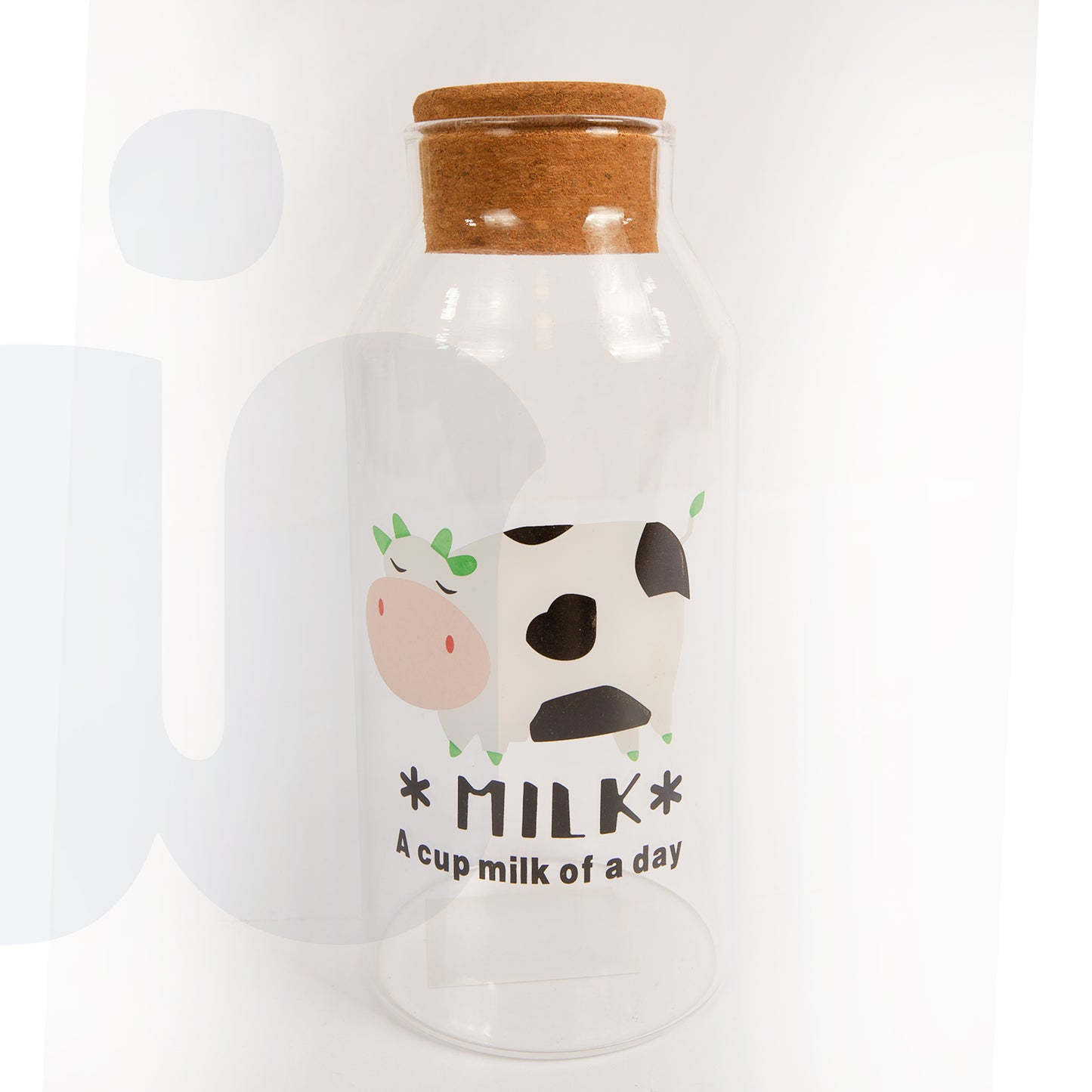 زجاجة حليب دائرية كبيره بتصميم بقرة – غطاء فلين خشبي