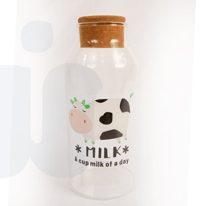 زجاجة حليب دائرية كبيره بتصميم بقرة – غطاء فلين خشبي