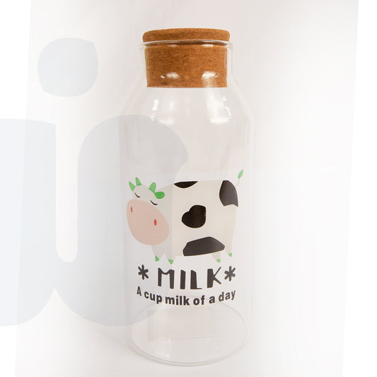 زجاجة حليب دائرية كبيره بتصميم بقرة – غطاء فلين خشبي