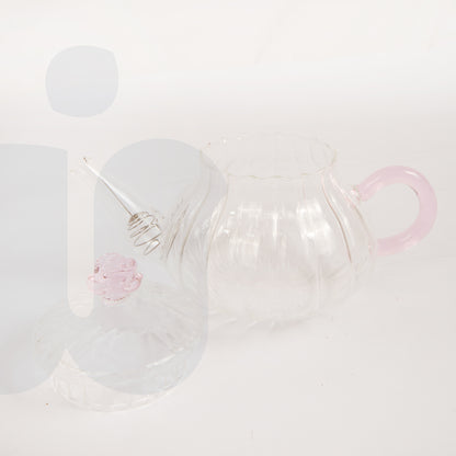 براد شاي زجاجي – مقبض وردي ومقبض الغطاء بشكل زهرة