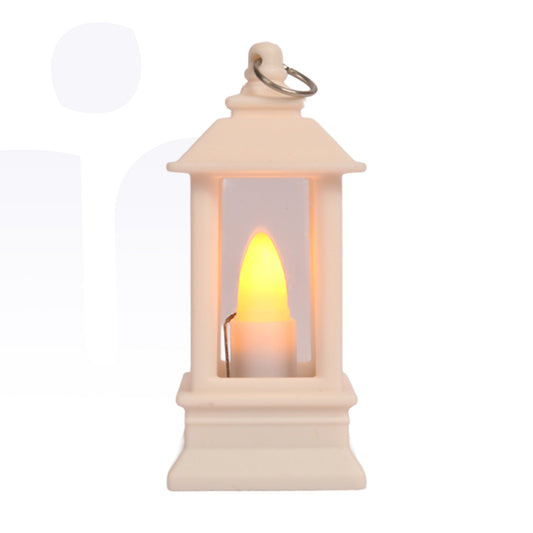 فانوس بلاستيك باللون الأبيض مع شمعة مضيئة