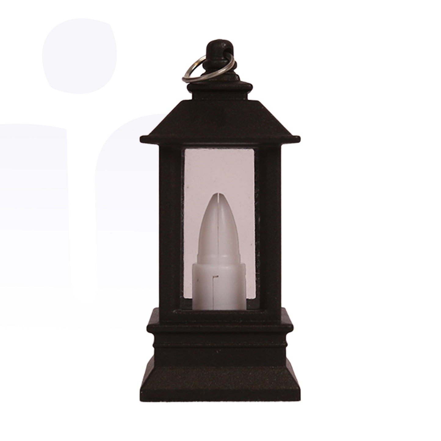 فانوس بلاستيك باللون الأسود مع شمعة مضيئة