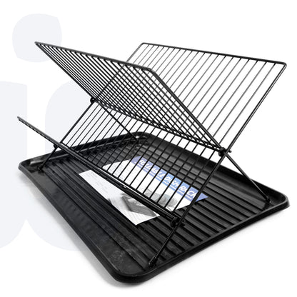 مطبقية أطباق قابل للطي بطبقتين مع صينية – لتنظيم وتجفيف الأكواب والأطباق