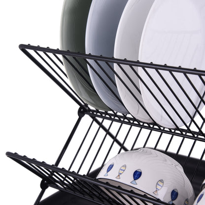 مطبقية أطباق قابل للطي بطبقتين مع صينية – لتنظيم وتجفيف الأكواب والأطباق